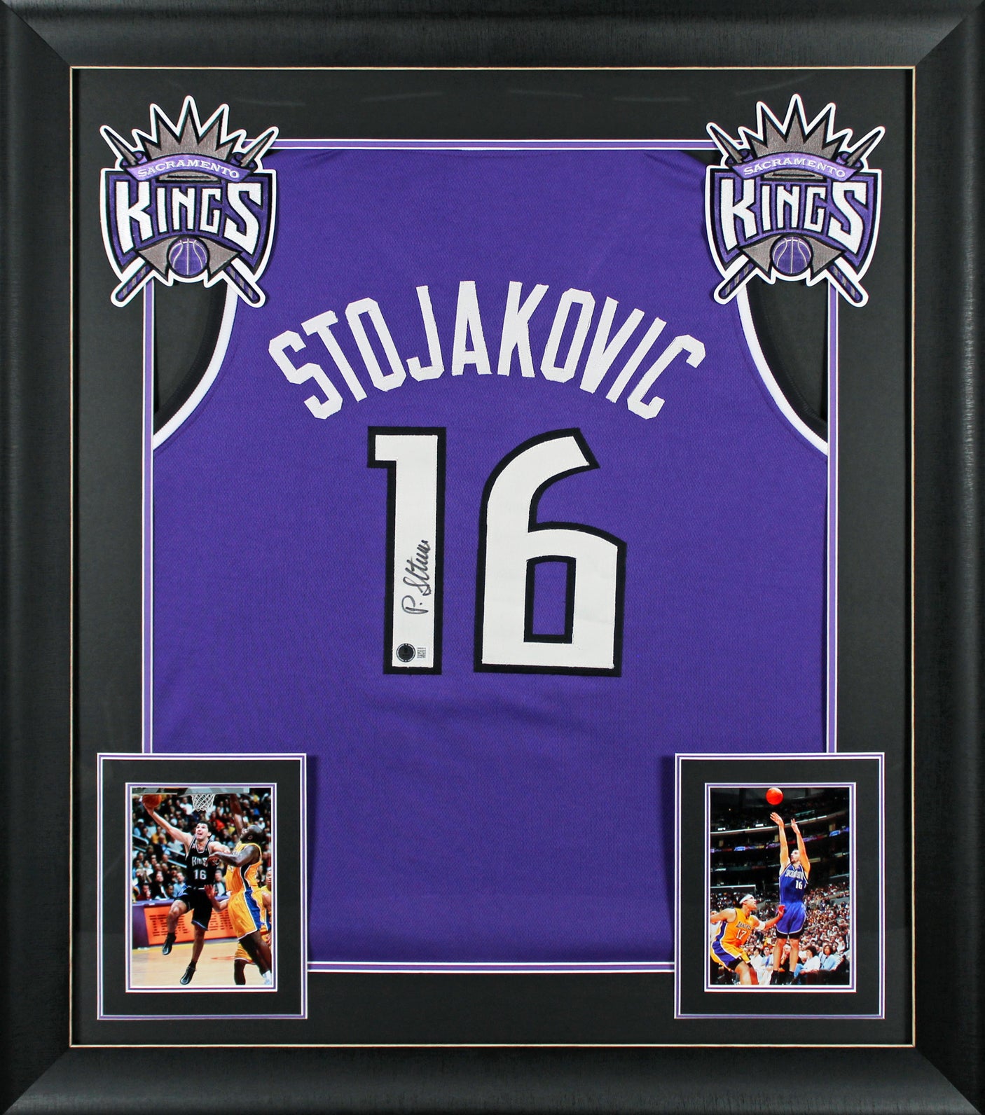 Peja Stojakovic Authentic Signed Purple Pro Style Framed Jersey BAS Witnessed
