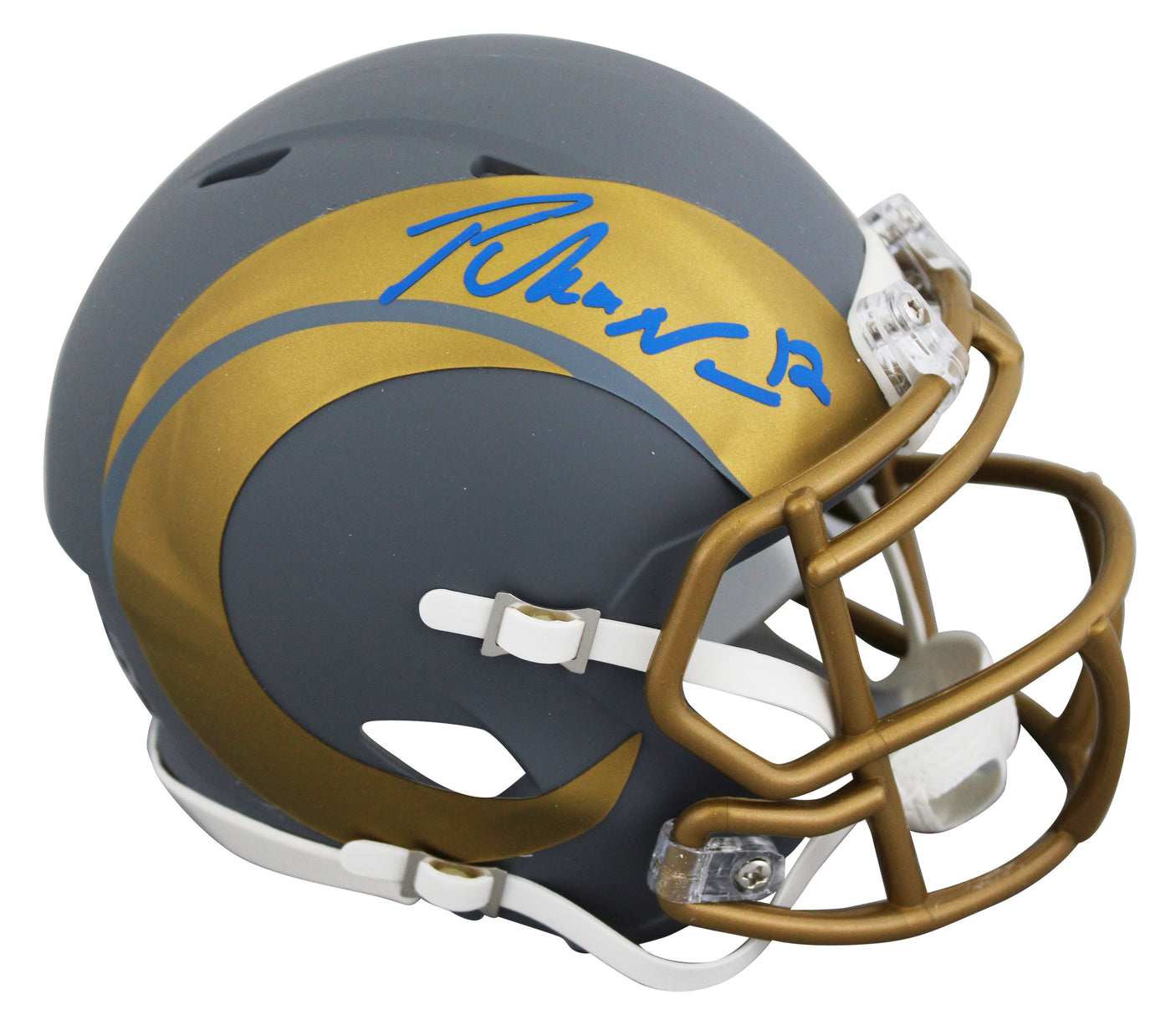 Rams Puka Nacua Authentic Signed Slate Speed Mini Helmet w/ Blue Sig Fanatics