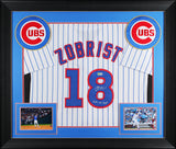 Ben Zobrist "16 WS MVP" Signed White Pinstripe Pro Style Framed Jersey BAS