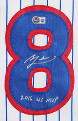 Ben Zobrist "16 WS MVP" Signed White Pinstripe Pro Style Framed Jersey BAS