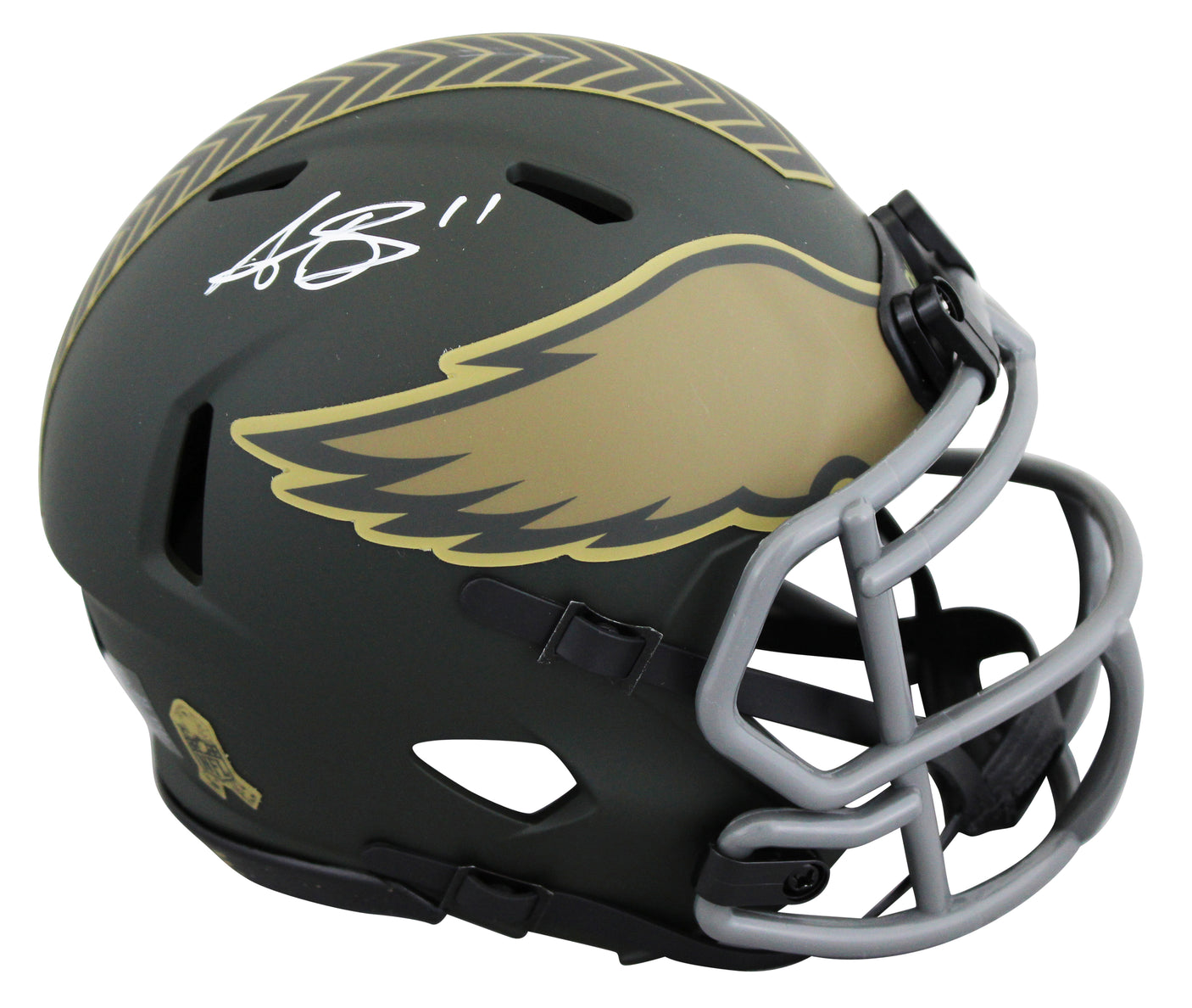 Eagles A.J. Brown Signed Salute to Service IV Speed Mini Helmet BAS Witnessed