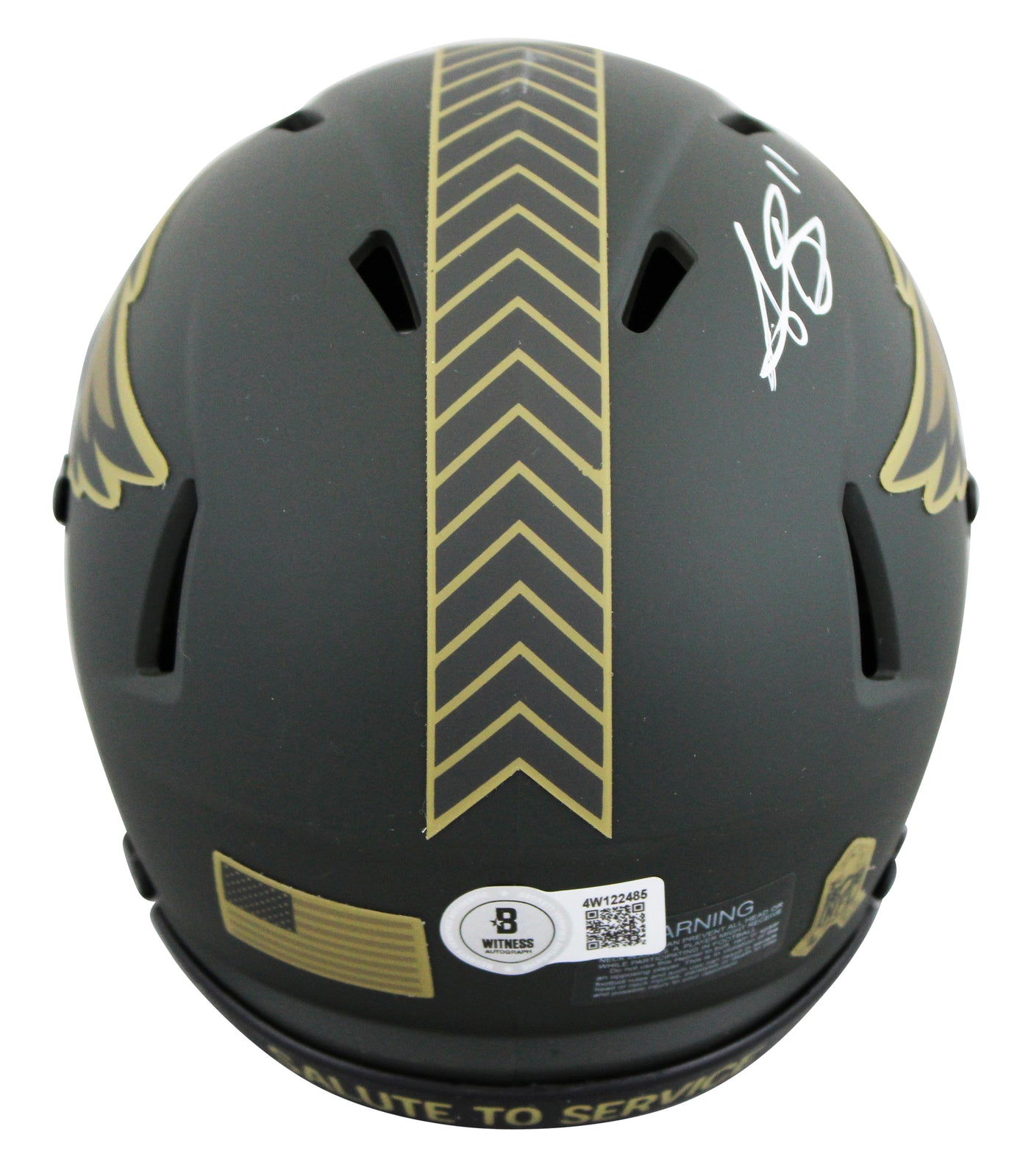 Eagles A.J. Brown Signed Salute to Service IV Speed Mini Helmet W/ Case BAS Wit