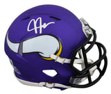 Vikings Justin Jefferson Signed Purple Speed Mini Helmet w/ Case BAS Witnessed