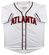 John Smoltz Authentic Signed White Pro Style Jersey w/ Silver Sig BAS Witnessed