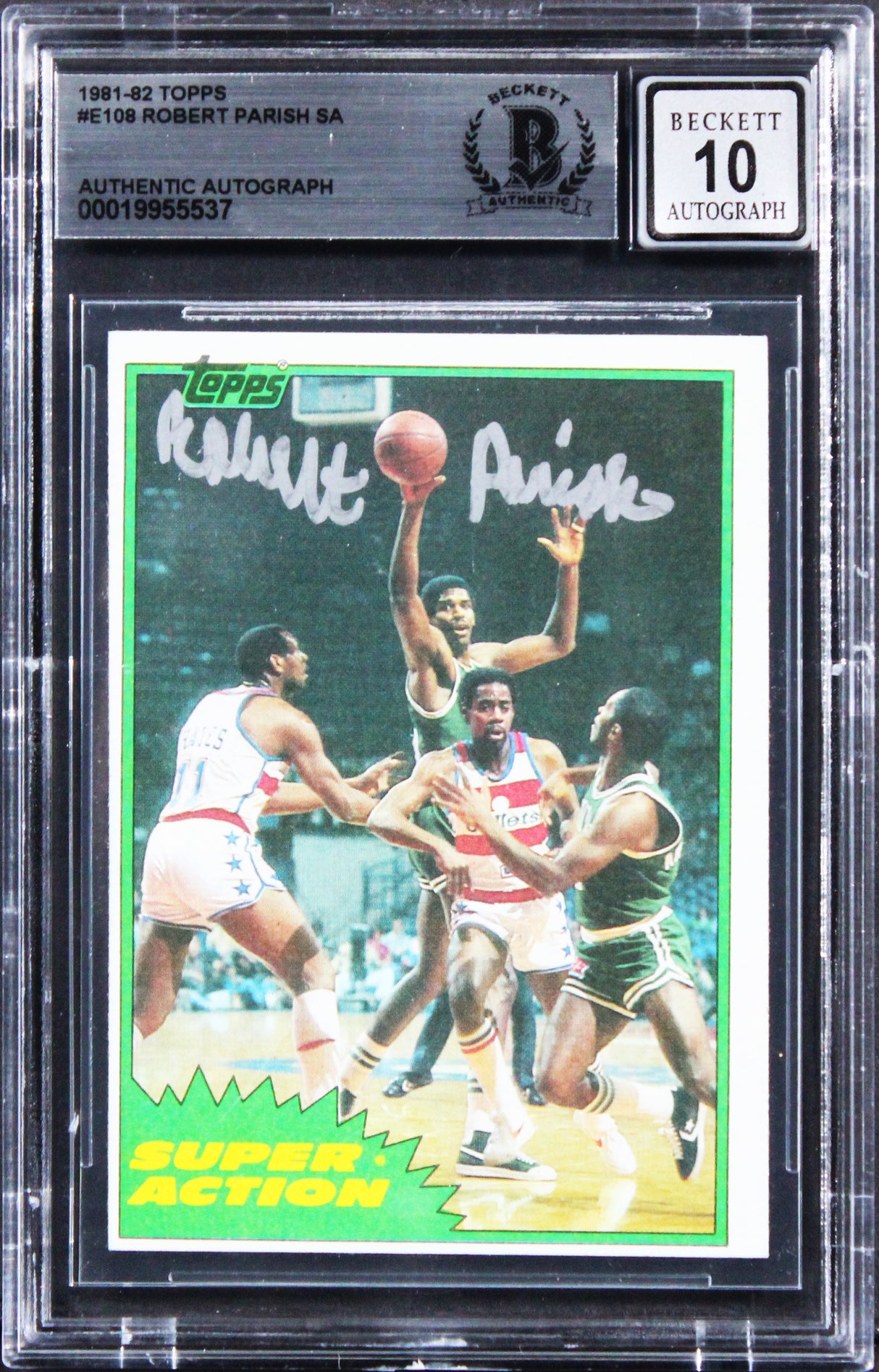 Celtics Robert Parish Signed 1981 Topps #E108 Card Auto Grade 10! BAS Slabbed