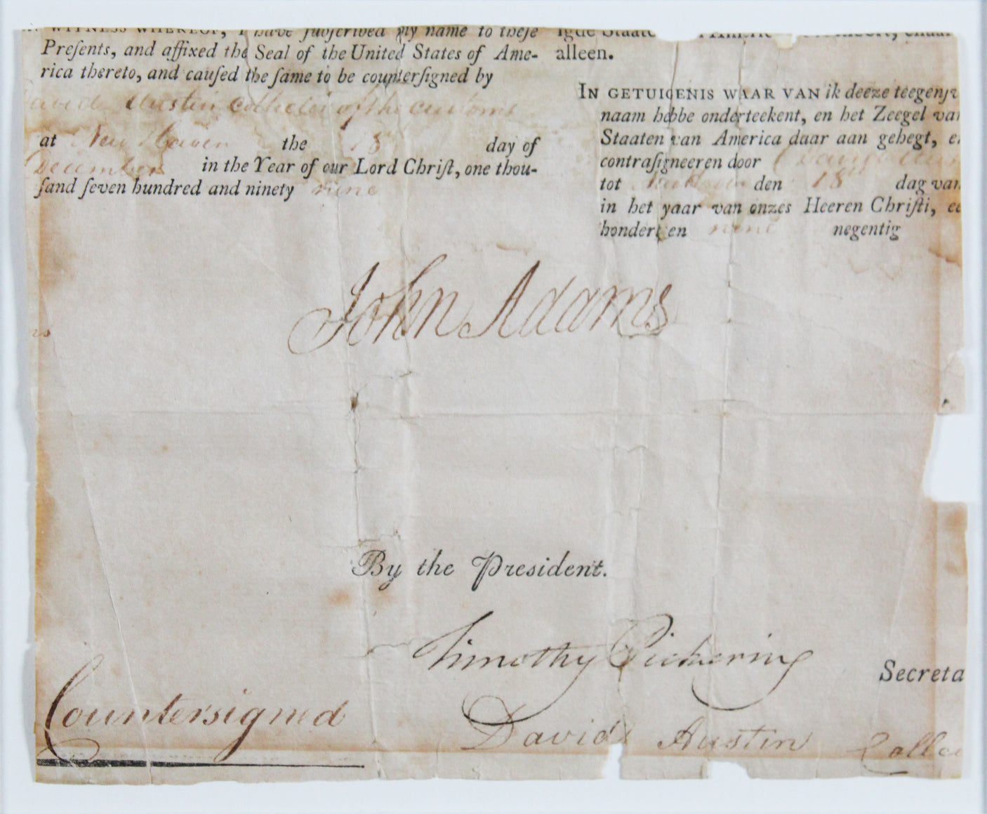 John Adams Signed & Framed 5x7 Cut Signature Dated June 1799 BAS #AE64005