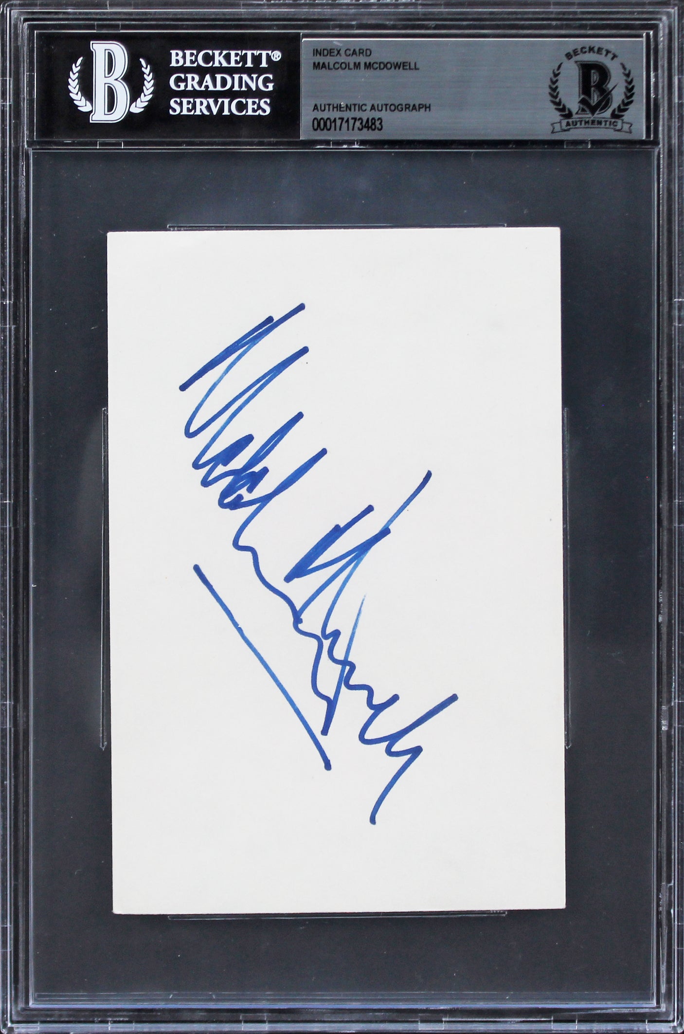 Malcolm McDowell A Clockwork Orange Authentic Signed 4x6 Index Card BAS Slabbed