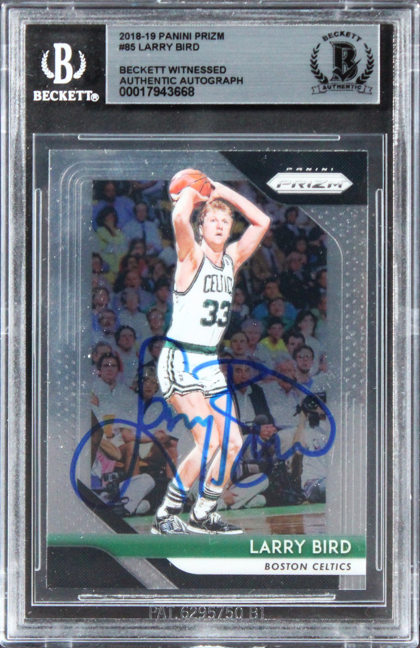 Celtics Larry Bird Authentic Signed 2018 Panini Prizm #85 Card BAS Slabbed