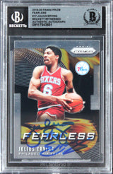 76ers Julius Erving Signed 2019 Panini Prizm Fearless #17 Card BAS Slabbed