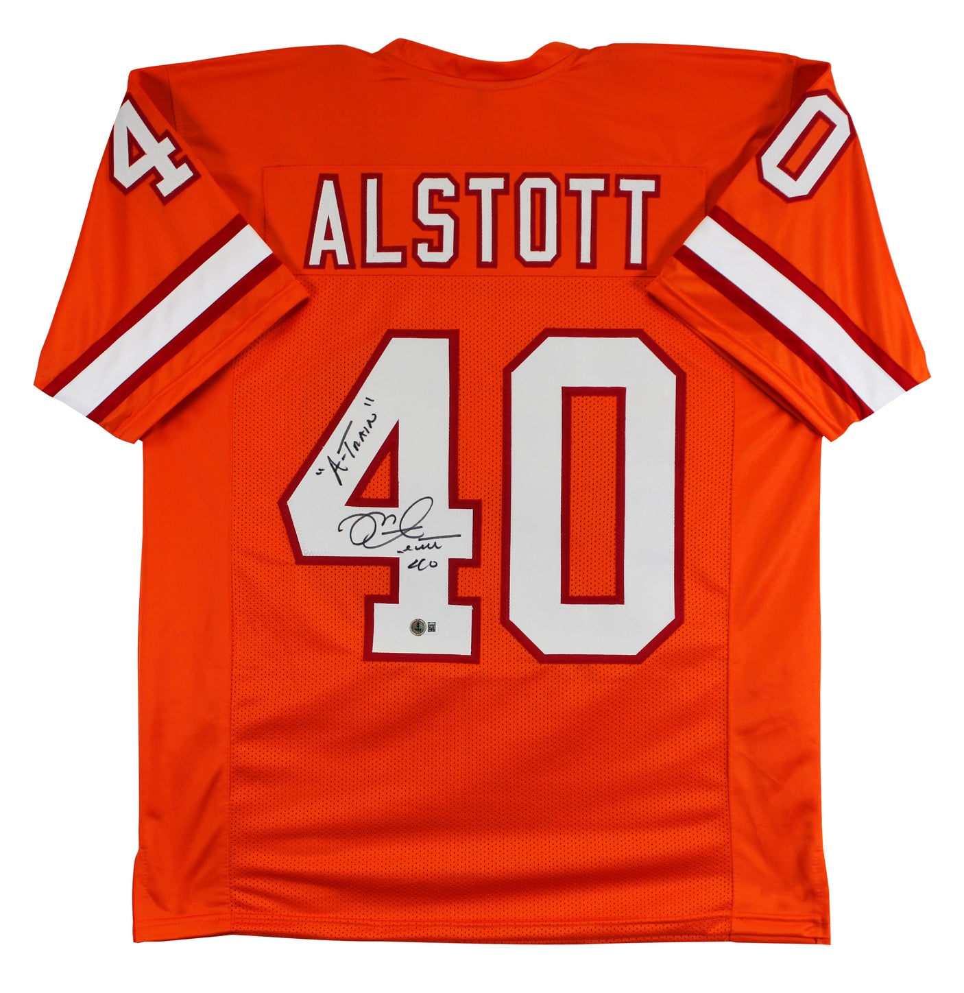 Mike Alstott "A-Train" Signed Orange Throwback Pro Style Jersey BAS Witnessed