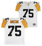 Steelers Joe Greene "Career Stat" Signed White M&N TB Jersey BAS Witnessed