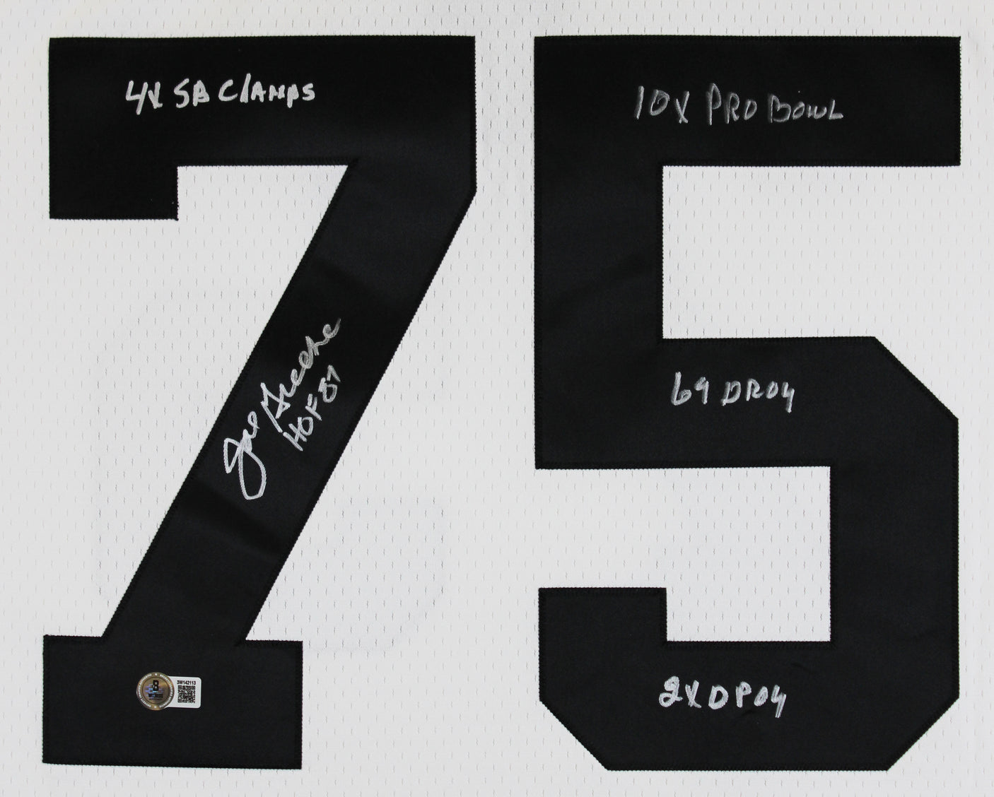 Steelers Joe Greene "Career Stat" Signed White M&N TB Jersey BAS Witnessed