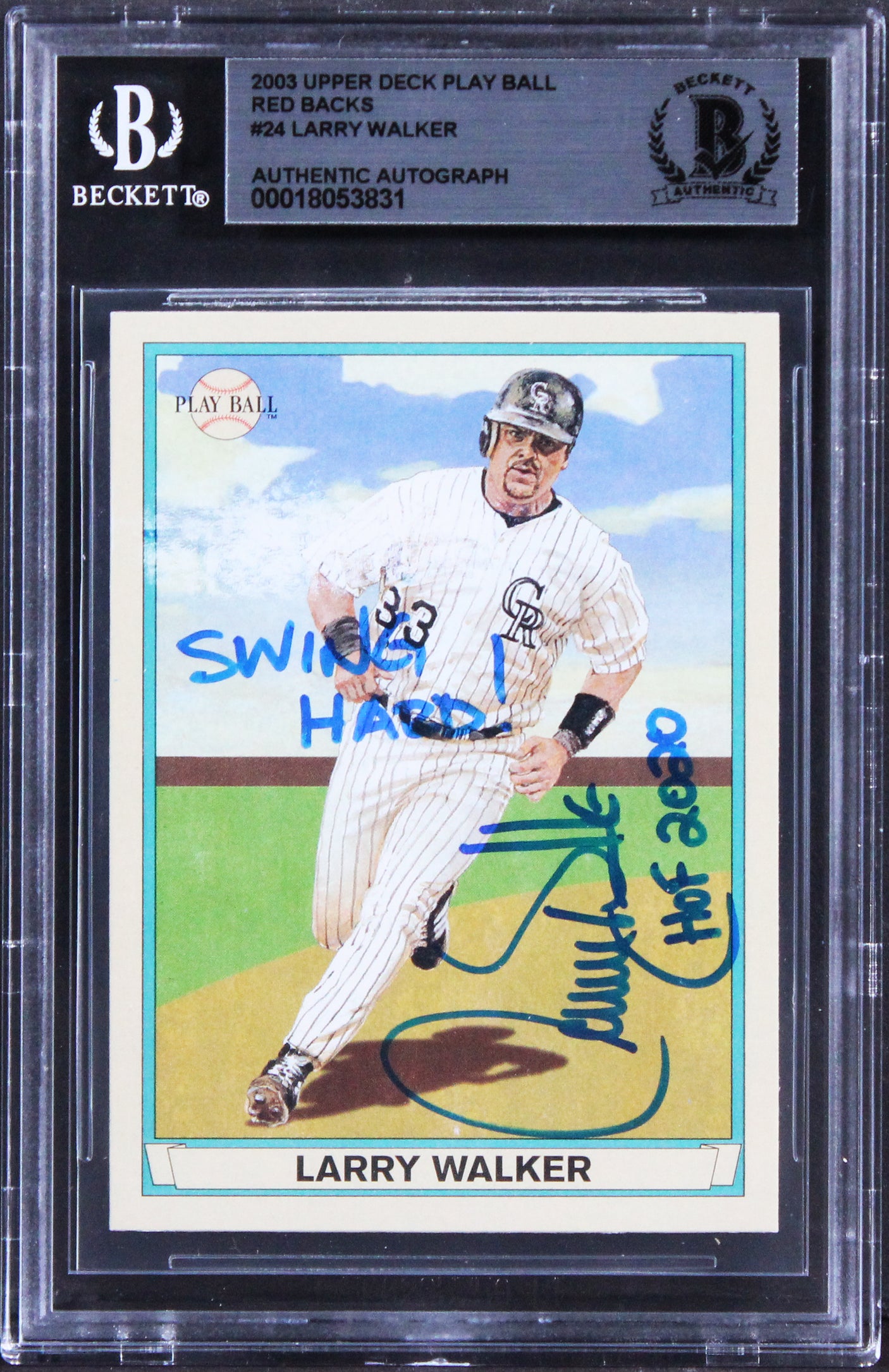 Rockies Larry Walker "w/ 2x Insc" Signed 2003 Upper Deck PB RB #24 Card BAS Slab