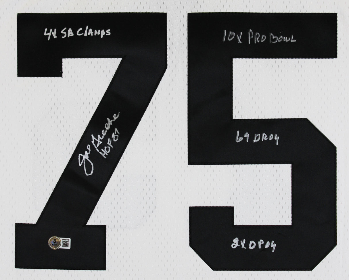 Steelers Joe Greene "Career Stat" Signed White M&N TB Jersey BAS Witnessed