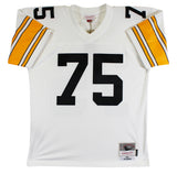 Steelers Joe Greene "Career Stat" Signed White M&N TB Jersey BAS Witnessed