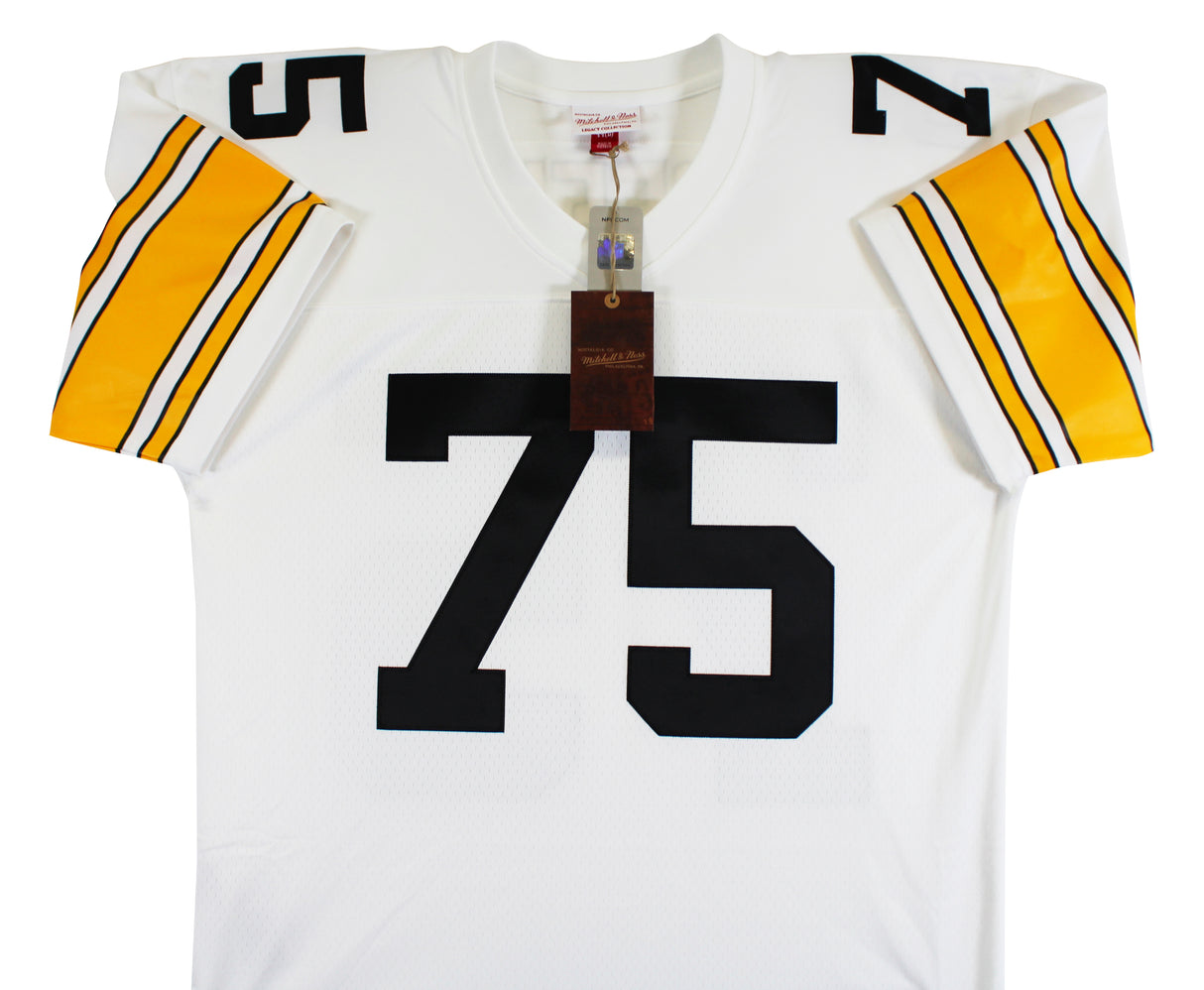 Steelers Joe Greene "Career Stat" Signed White M&N TB Jersey BAS Witnessed
