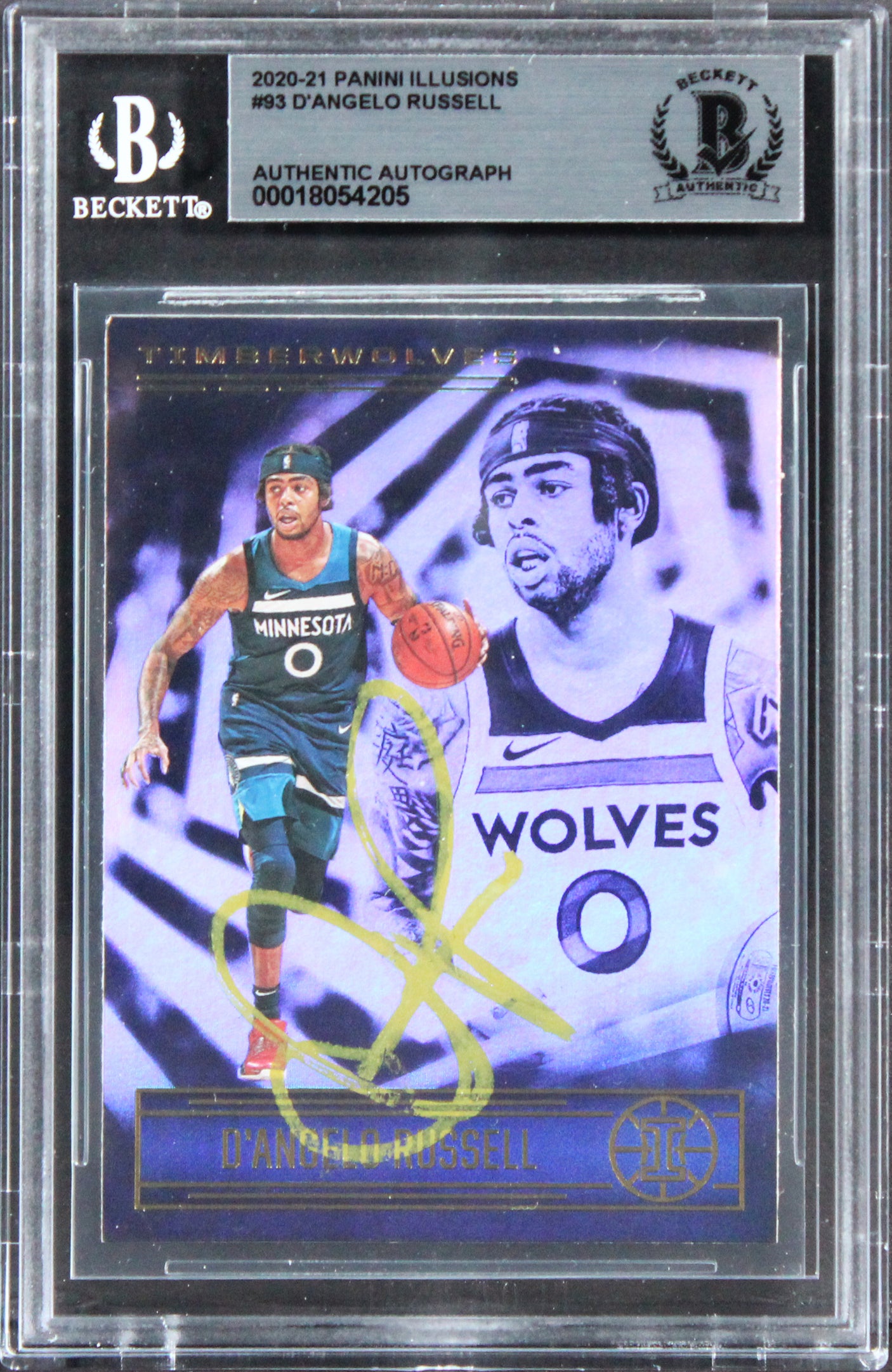 Timberwolves D'Angelo Russell Signed 2020 Panini Illusions #93 Card BAS Slab