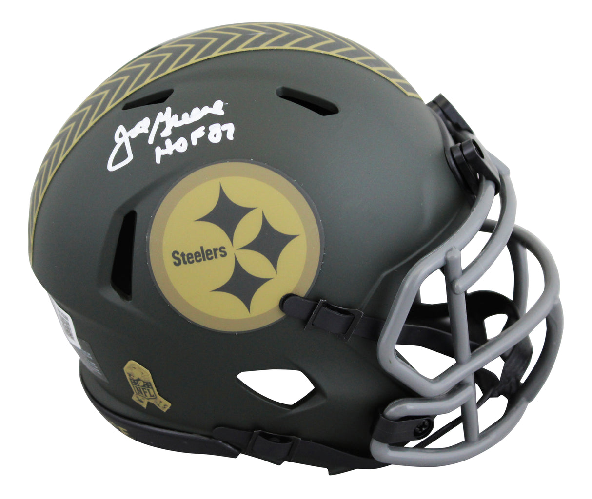 Steelers Joe Greene "HOF 87" Signed Salute to Service IV Speed Mini Helmet BAS W