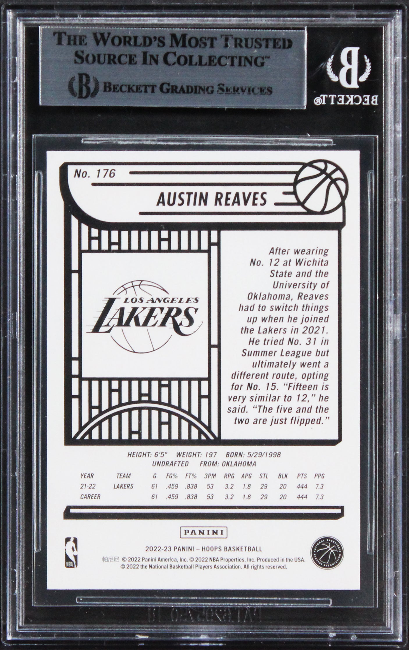 Lakers Austin Reaves Authentic Signed 2022 Hoops #176 Card BAS Slabbed
