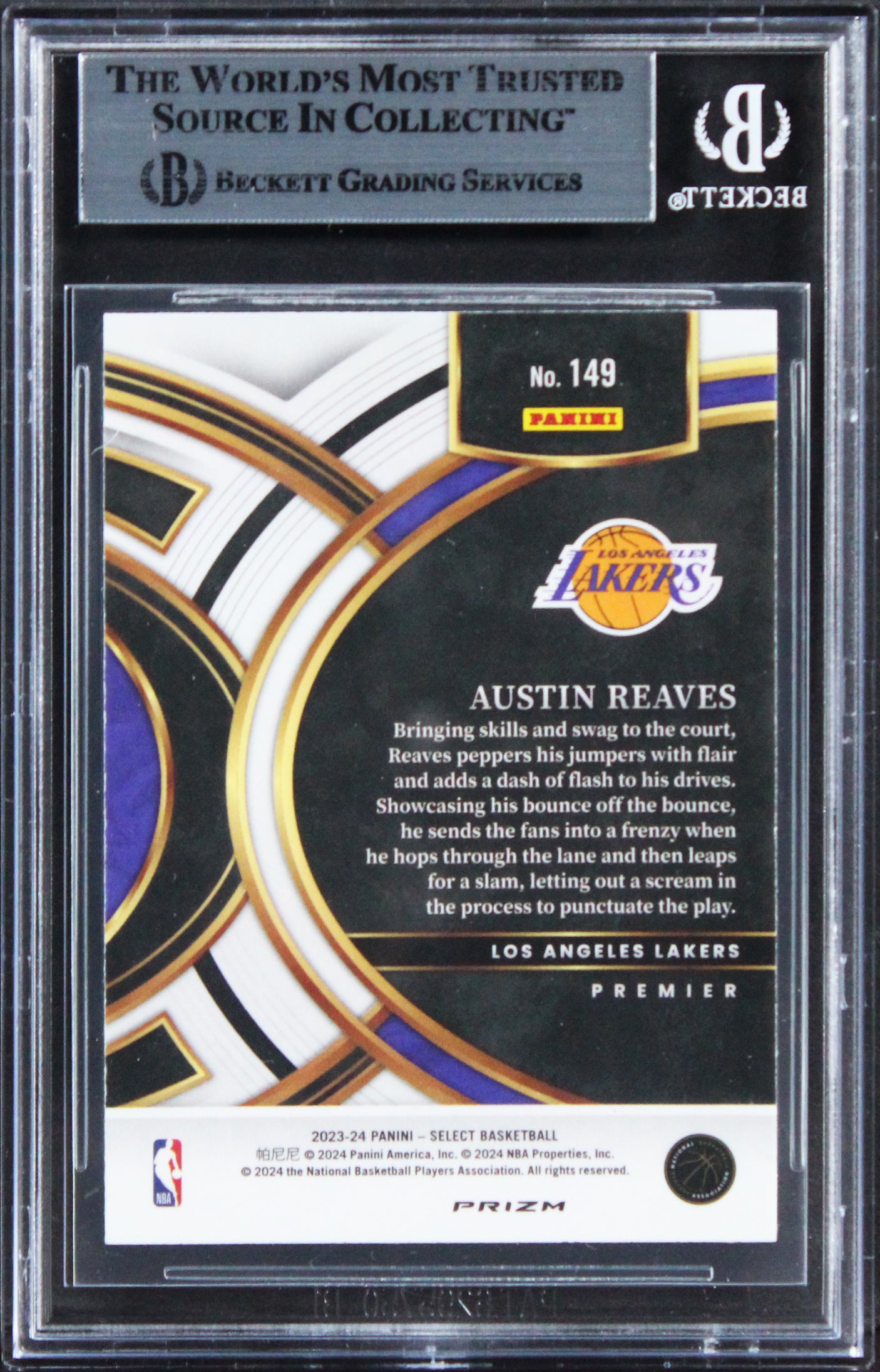 Lakers Austin Reaves Signed 2023 Select Prizm Blue CI #149 Card BAS Slabbed
