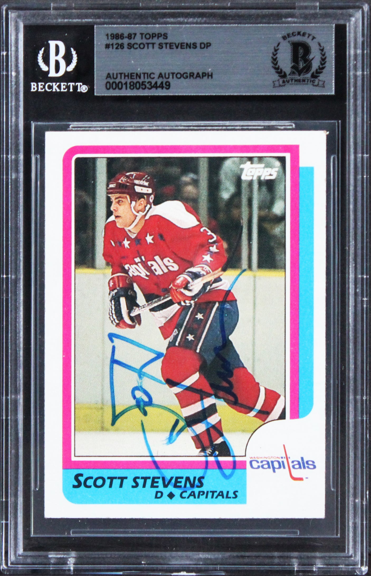 Capitals Scott Stevens Authentic Signed 1986 Topps #126 Card BAS Slabbed