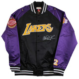 Lakers Magic Johnson Signed Black M&N Warm Up Jacket w/ Patches BAS Witnessed 2