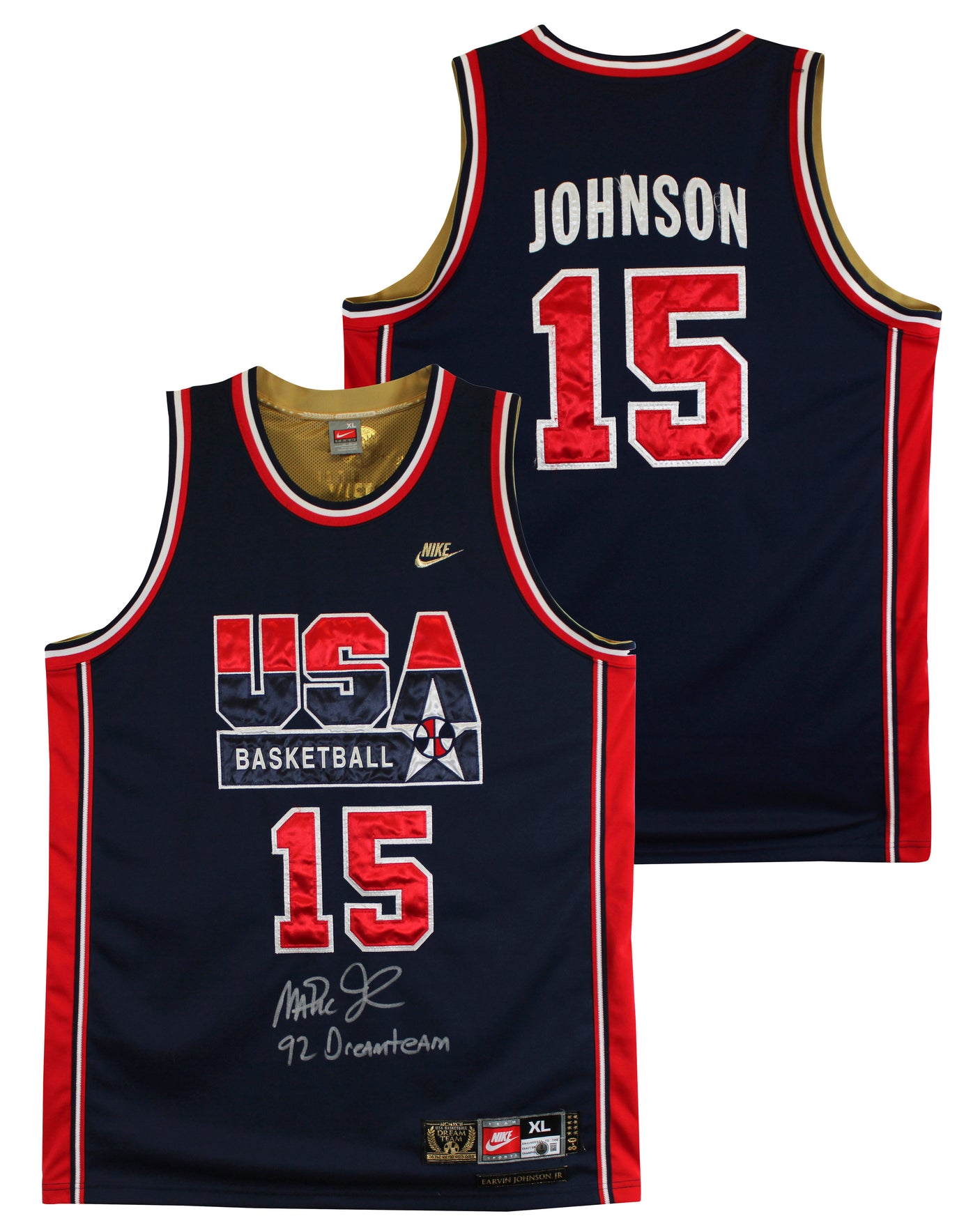 Magic Johnson "92 Dreamteam" Signed Navy Nike Team USA Jersey BAS Wit #2W898640