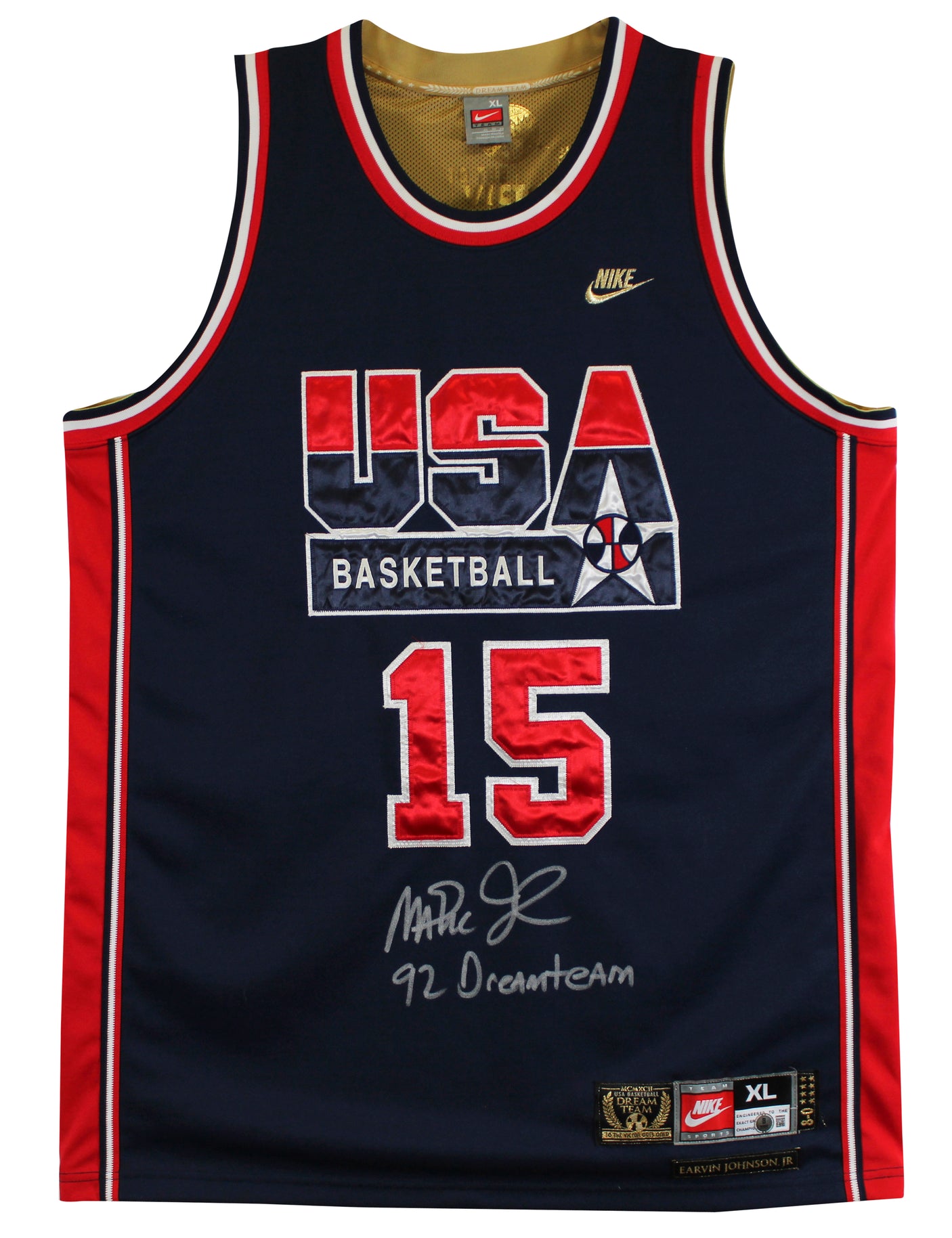 Magic Johnson "92 Dreamteam" Signed Navy Nike Team USA Jersey BAS Wit #2W898640