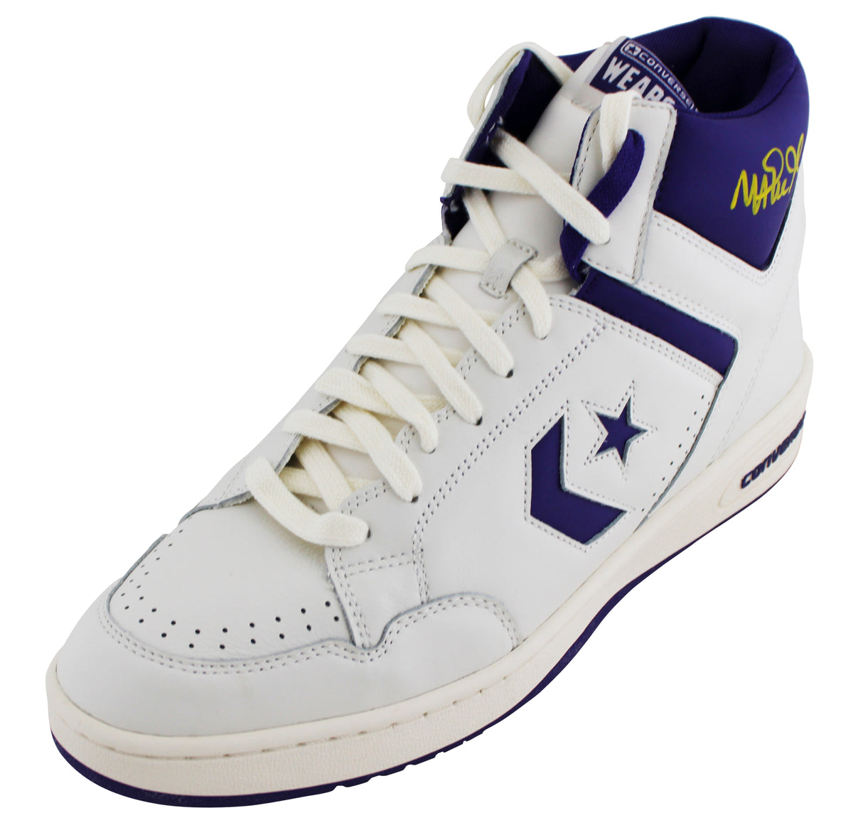 Lakers Magic Johnson Signed Left Purple & White Converse Weapon Shoe BAS Wit 3