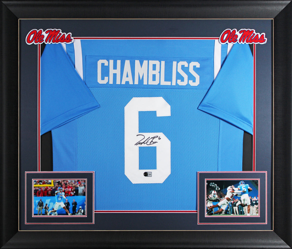 Ole Miss Trinidad Chambliss Signed Light Blue Pro Style Framed Jersey BAS