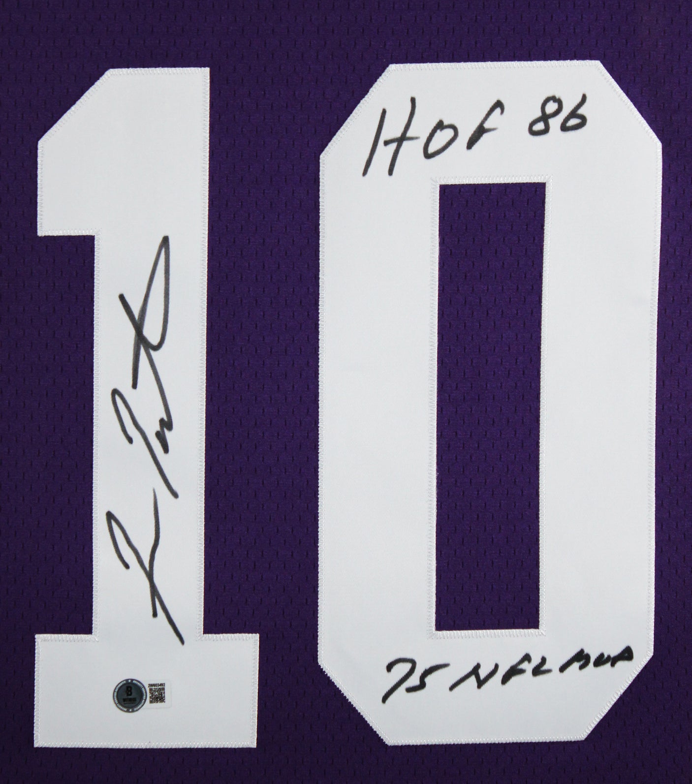 Vikings Fran Tarkenton "2x Insc" Signed Purple M&N TB Framed Jersey BAS Witness