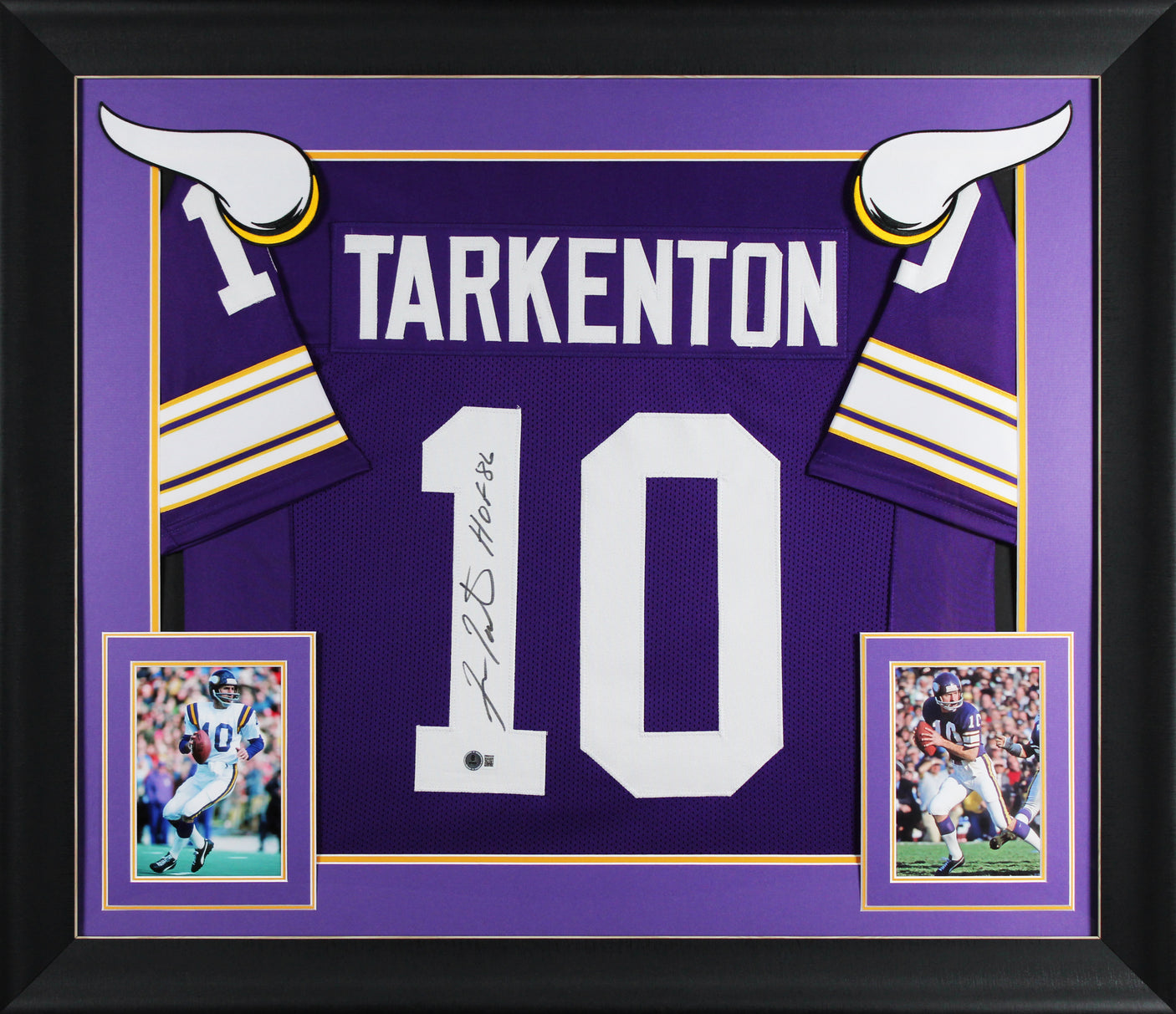 Fran Tarkenton "HOF 86" Signed Purple Pro Style Framed Jersey BAS Witnessed