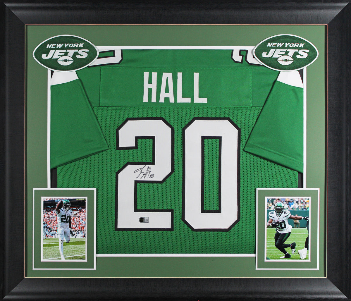 Breece Hall Authentic Signed Green Pro Style Framed Jersey BAS Witnessed