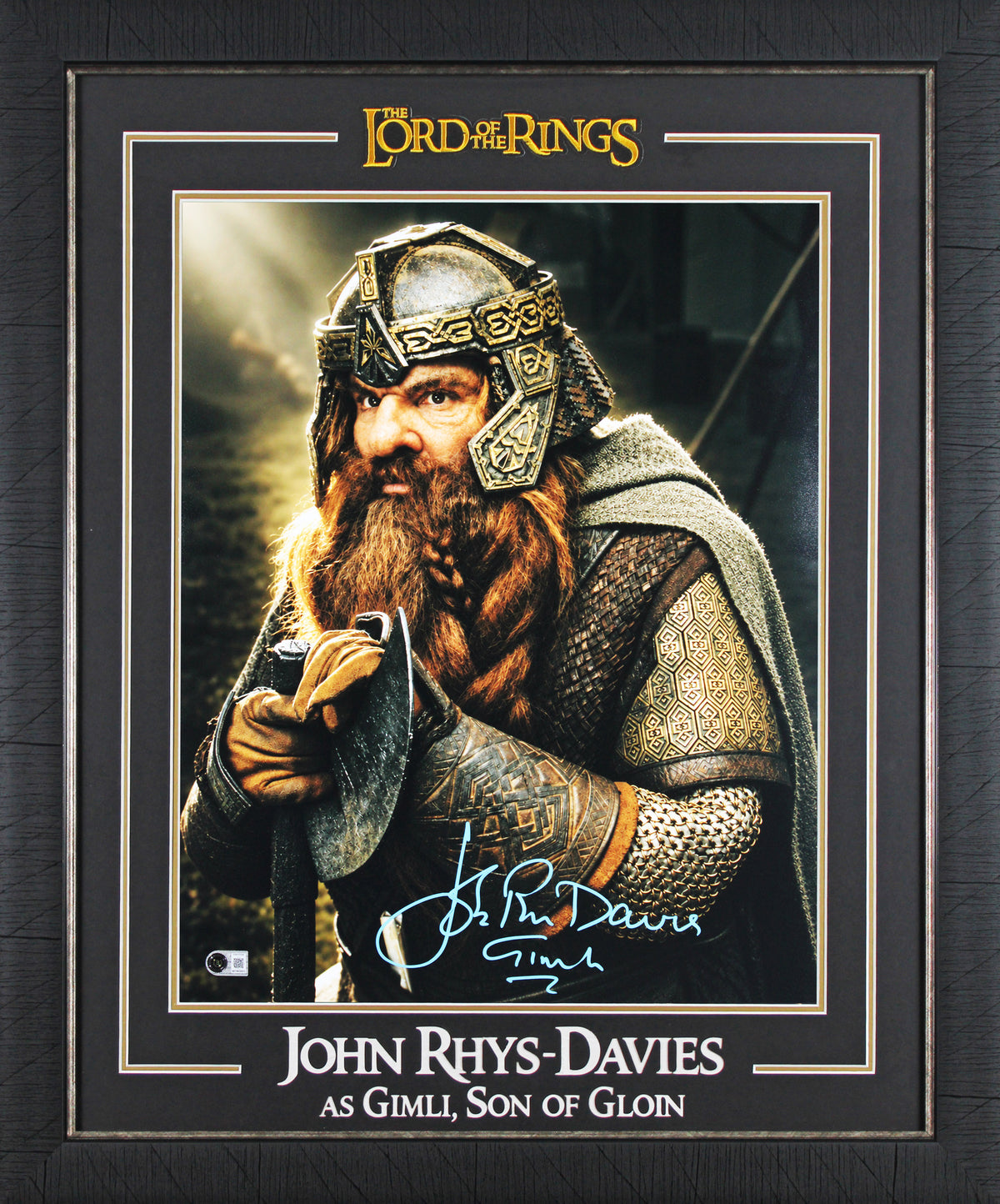 John Rhys-Davies LOTR "Gimli" Signed 16x20 Closeup Framed Photo BAS Witnessed