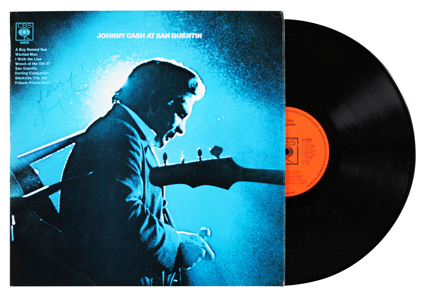 Johnny Cash "God Bless You!" Signed Johnny Cash At San Quentin Album Cover BAS