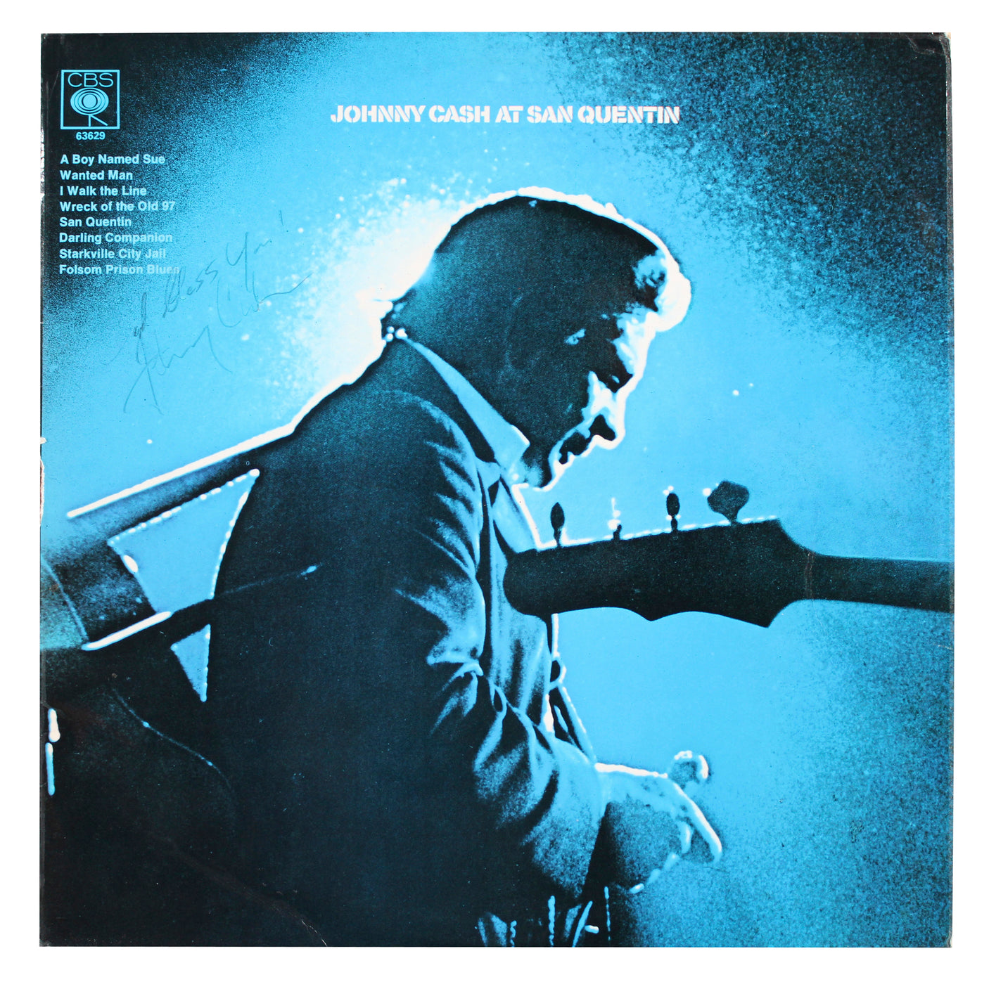 Johnny Cash "God Bless You!" Signed Johnny Cash At San Quentin Album Cover BAS