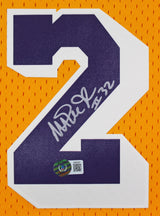 Lakers Magic Johnson "#32" Signed M&N HWC Swingman Yellow Framed Jersey BAS Wit