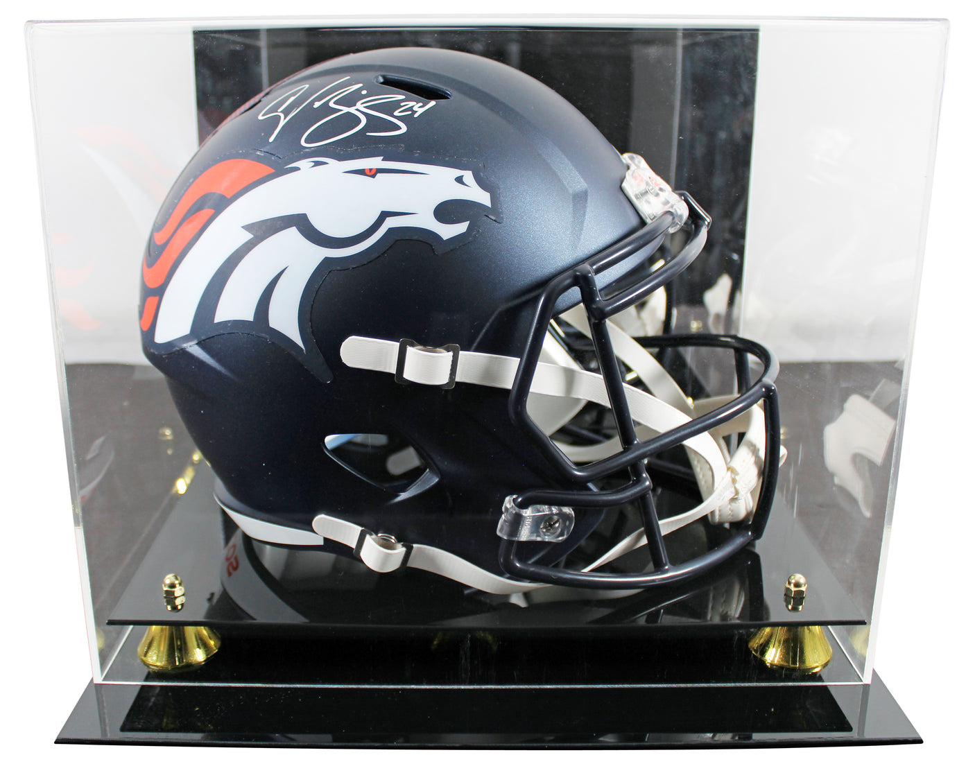 Broncos Champ Bailey Signed F/S Speed Rep Helmet W/ Case w/ White Sig BAS Wit