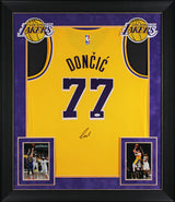 Lakers Luka Doncic Signed Yellow Nike Swingman Framed Jersey JSA #ZZ49680
