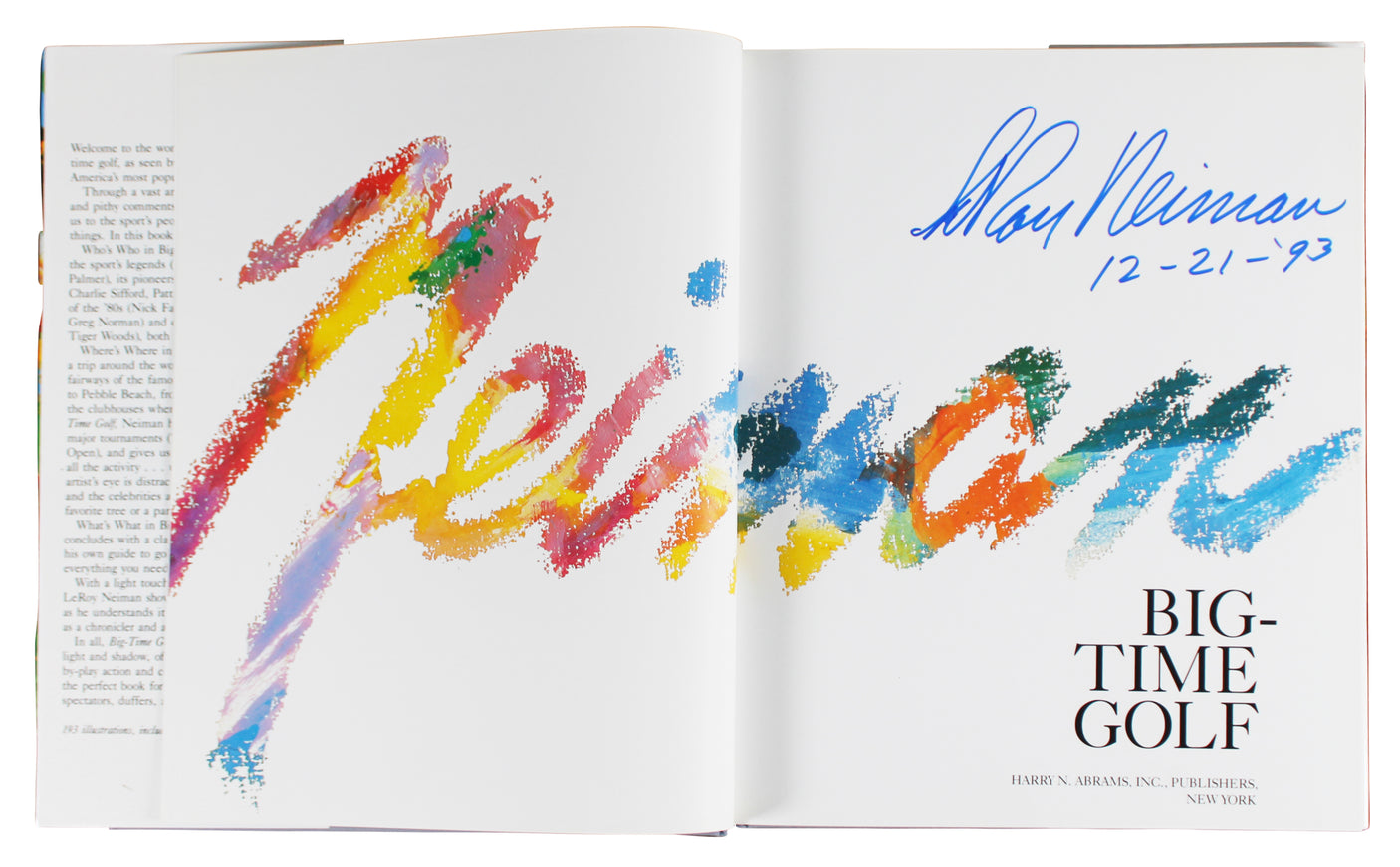 LeRoy Neiman "12-21-93" Authentic Signed Big-Time Golf Book JSA #K16896