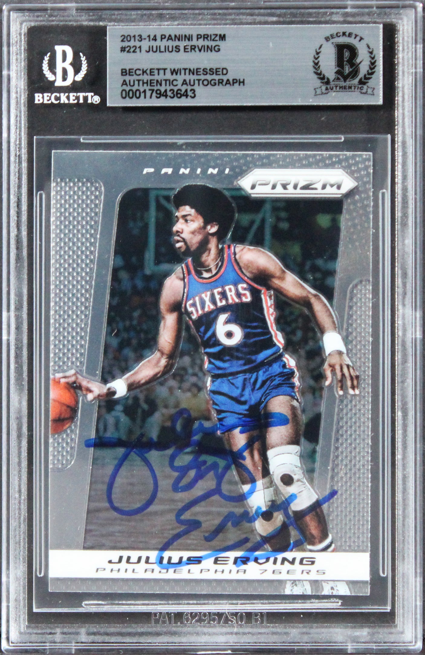 76ers Julius Erving Authentic Signed 2013 Panini Prizm #221 Card BAS Slabbed