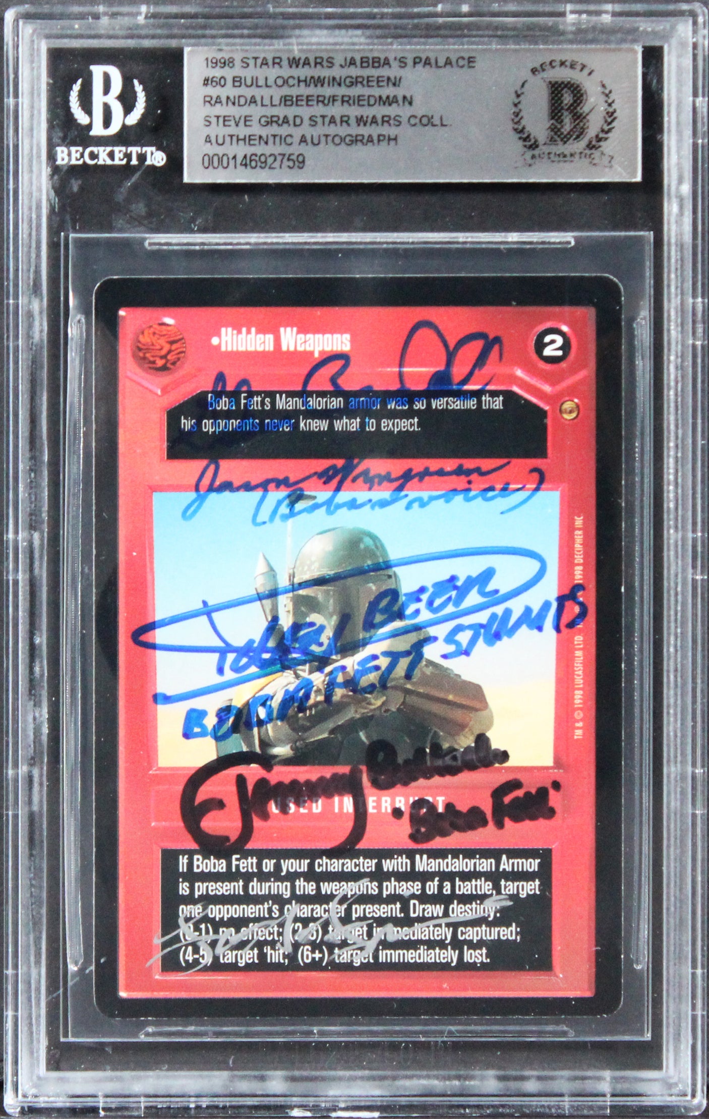 Star Wars (5) Bulloch, Wingreen +3 Signed 1998 Jabba's Palace #60 Card BAS Slab