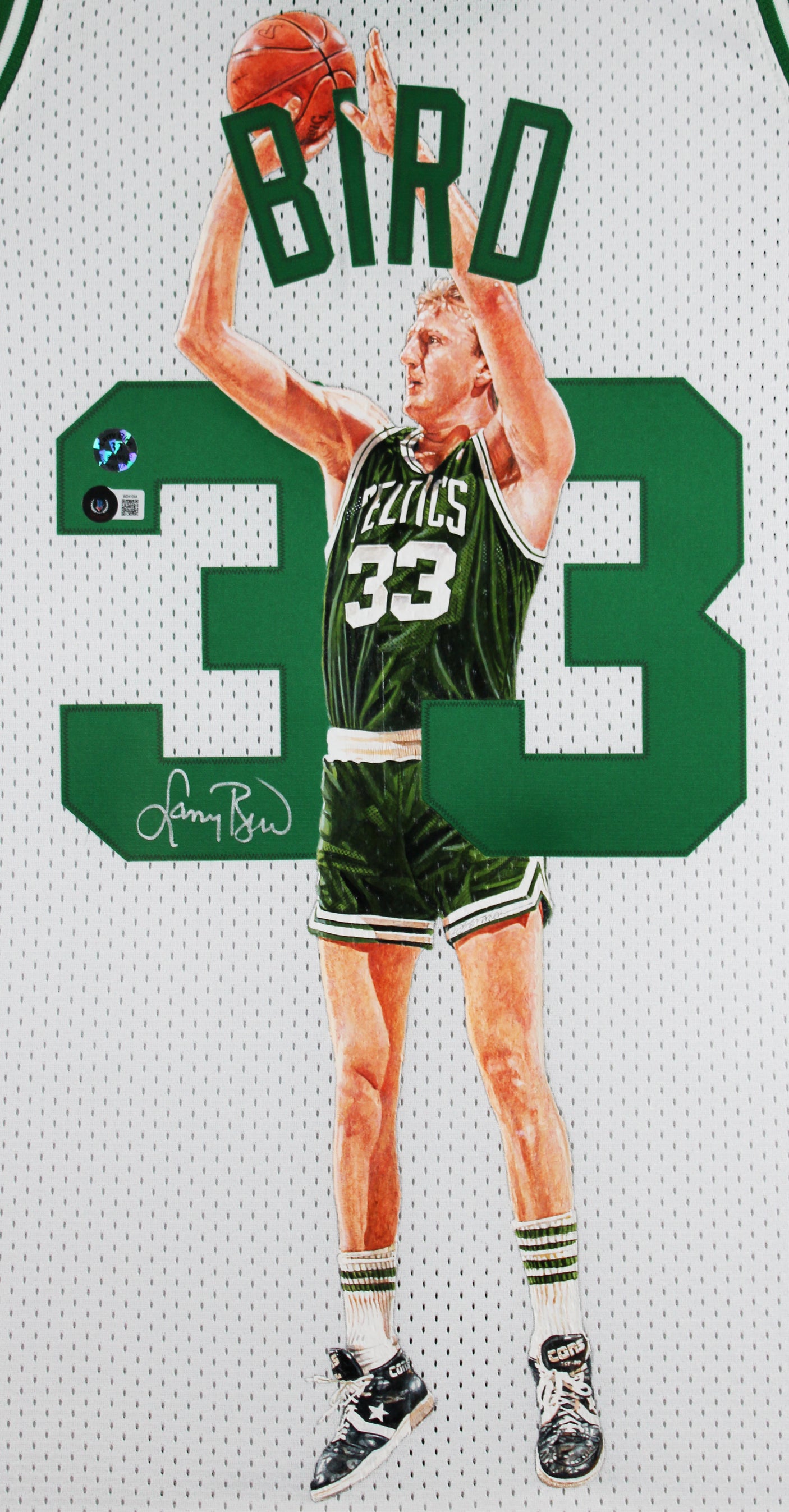 Larry Bird Signed Hand Painted LE 1/1 By William Zavala Framed Jersey BAS Wit