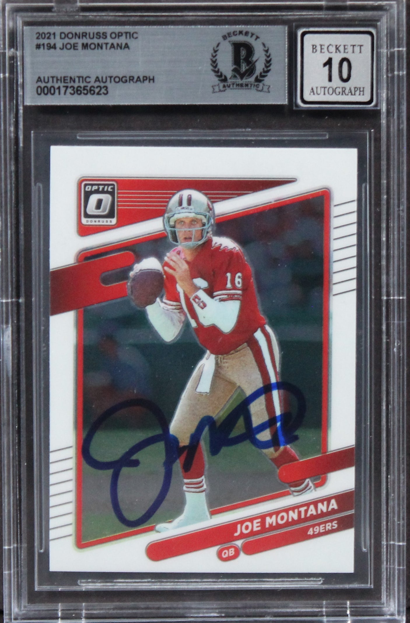 49ers Joe Montana Signed 2021 Donruss Optic #194 Card Auto Graded 10! BAS Slab