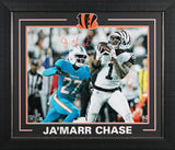 Bengals Ja'Marr Chase Signed 16x20 Framed Horizontal Photo vs. Dolphins BAS Wit