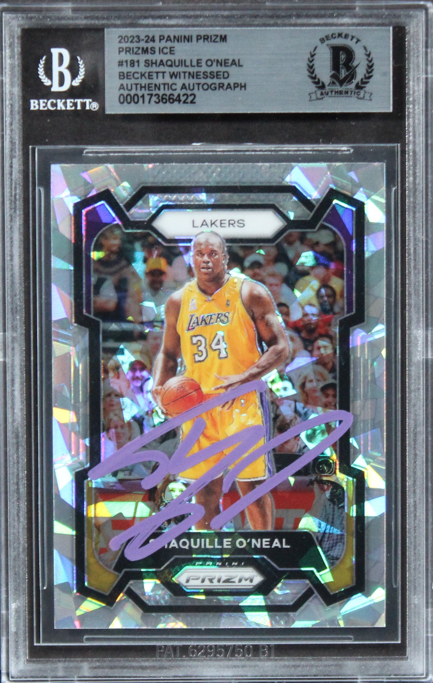 Shaquille O'neal Signed 2023 Panini Prizm Prizms Ice #181 Card BAS Slabbed
