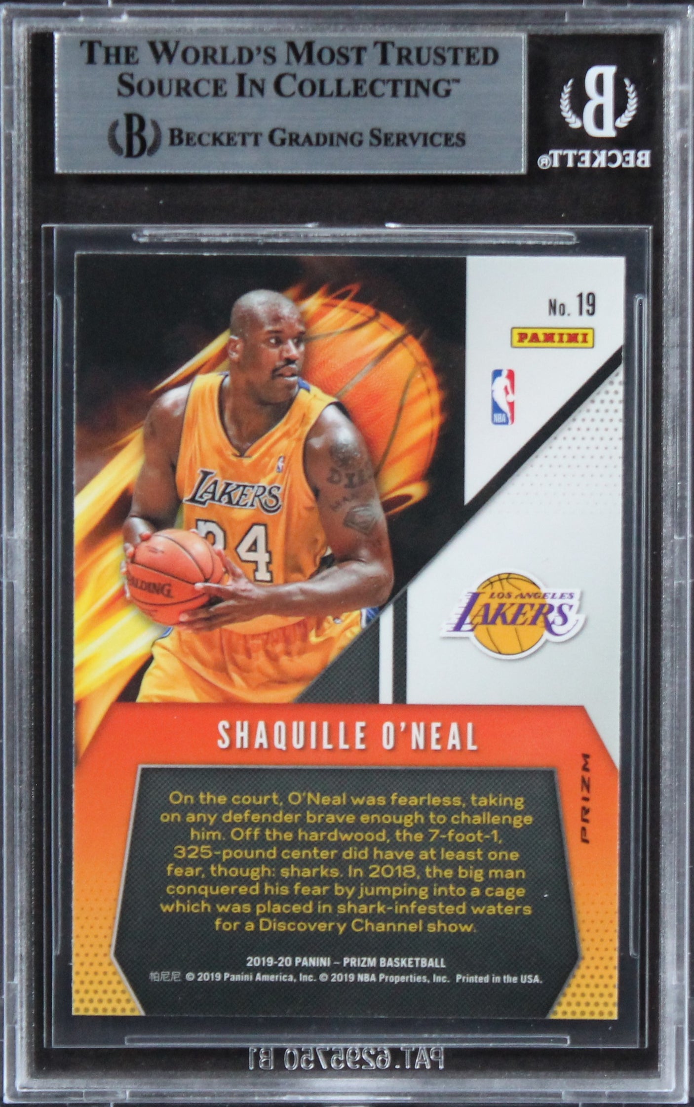 Shaquille O'neal Signed 2019 Panini Prizm Fearless Fast Break #19 Card BAS Slab