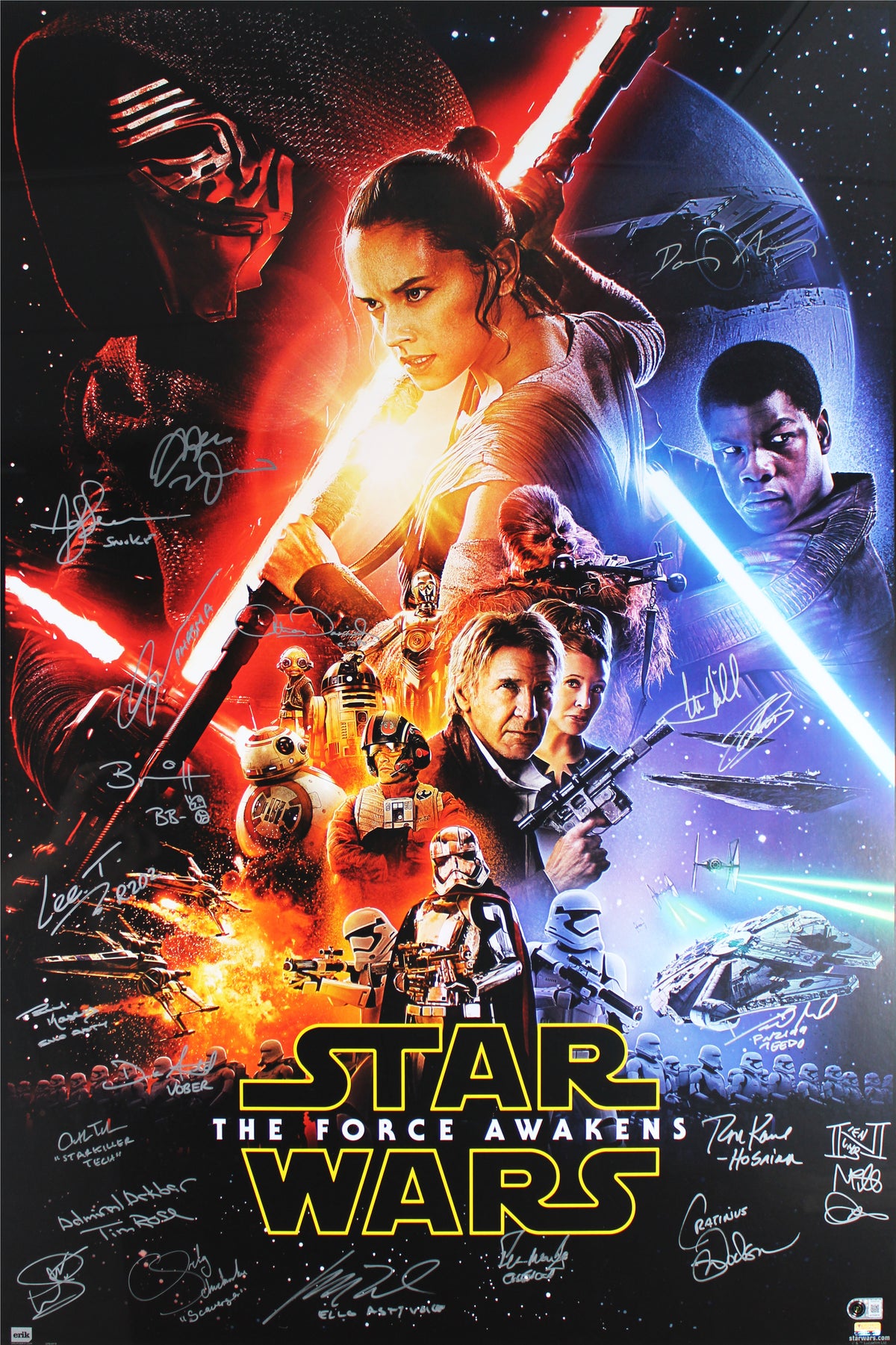 Star Wars (21) Hamill, Ridley, Mayhew, Driver Signed 27x40 Framed Poster BAS LOA