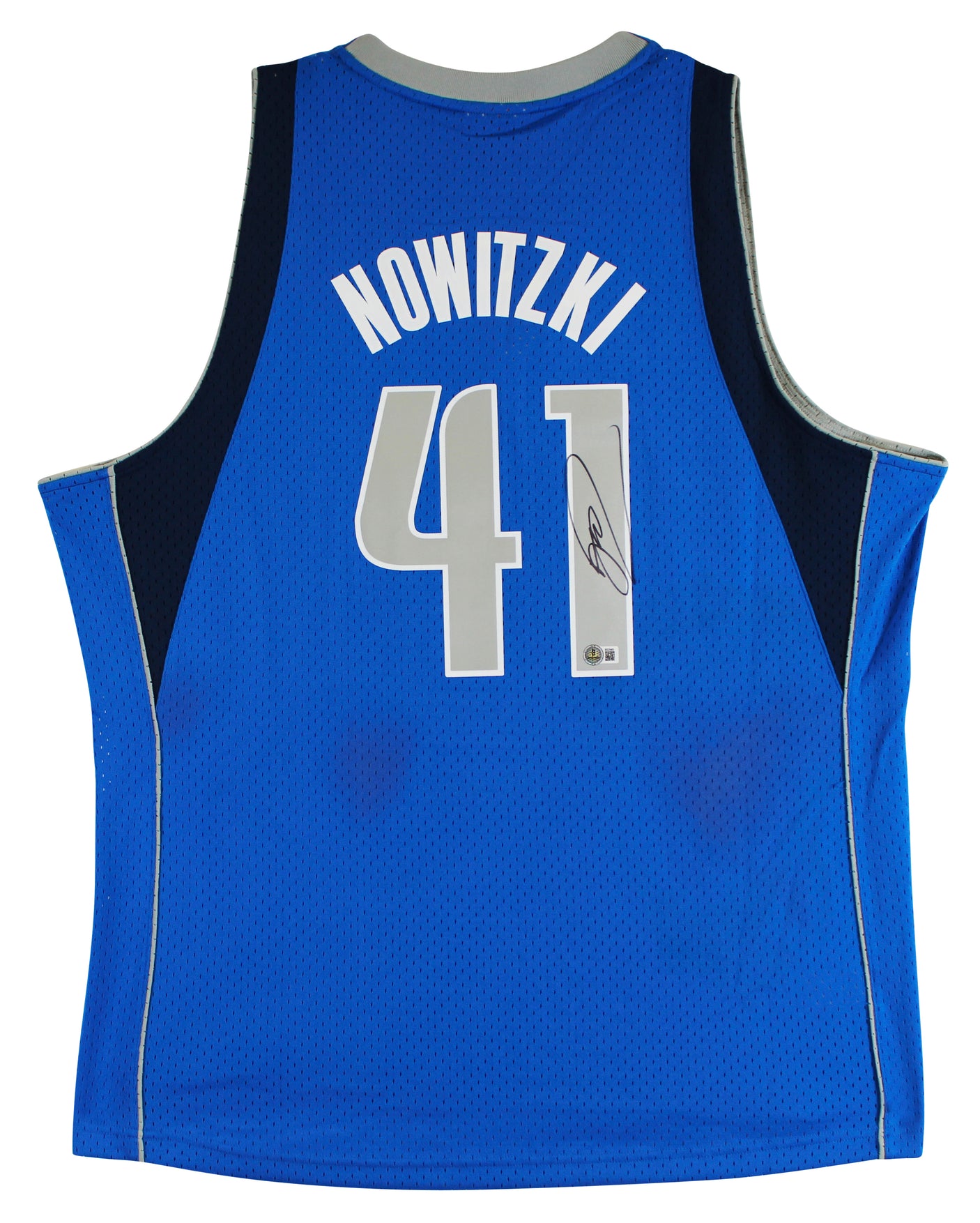 Mavericks Dirk Nowitzki Signed Blue M&N 2010-11 HWC Swingman Jersey BAS #BS20483