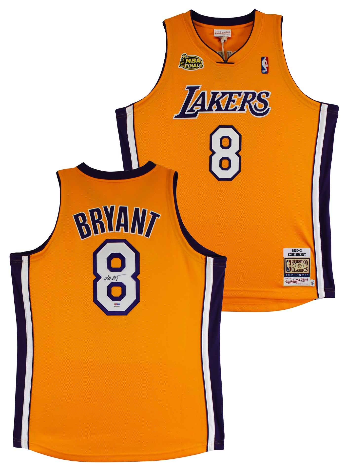 Lakers Kobe Bryant Signed Yellow M&N 2000-01 HWC Authentic Jersey PSA #B12538